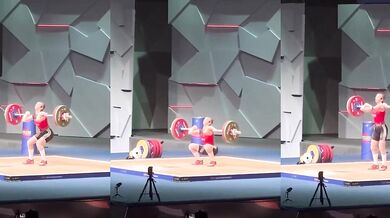 Omdlení turecké vzpěračky Bayav Pelinsu