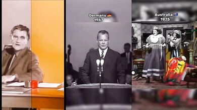 Okamžik přepnutí televizních kanálů na barevný obraz