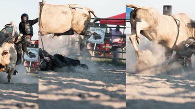 Jízda na býkovi ve zpomaleném záběru