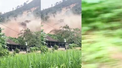 Tajfun způsobil sesuv půdy a zničení vesnice