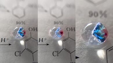 Reakce chloridu kobaltnatého + hydroxidu sodného v kapce vody