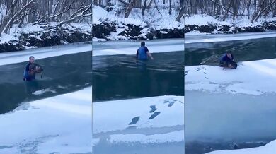 Hrdinský čin v mrazivé řece: Muž zachránil tonoucího psa