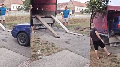 Nakládání auta na nákladní vozidlo