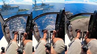 Mistrovské přistání vrtulníku na jedoucí lodi