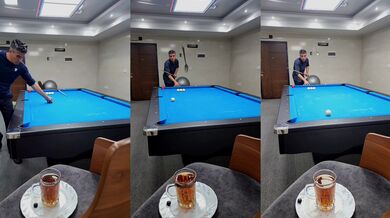 Íránský kouzelník kulečníkových triků dostal lžičku do sklenice